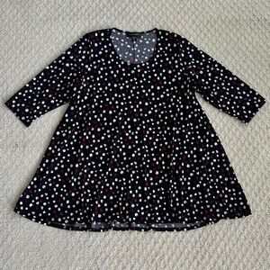 Karen Kane 3/4 Sleeve Polka Dot Tunic Top Black/White/Red Size 0X Casual Office